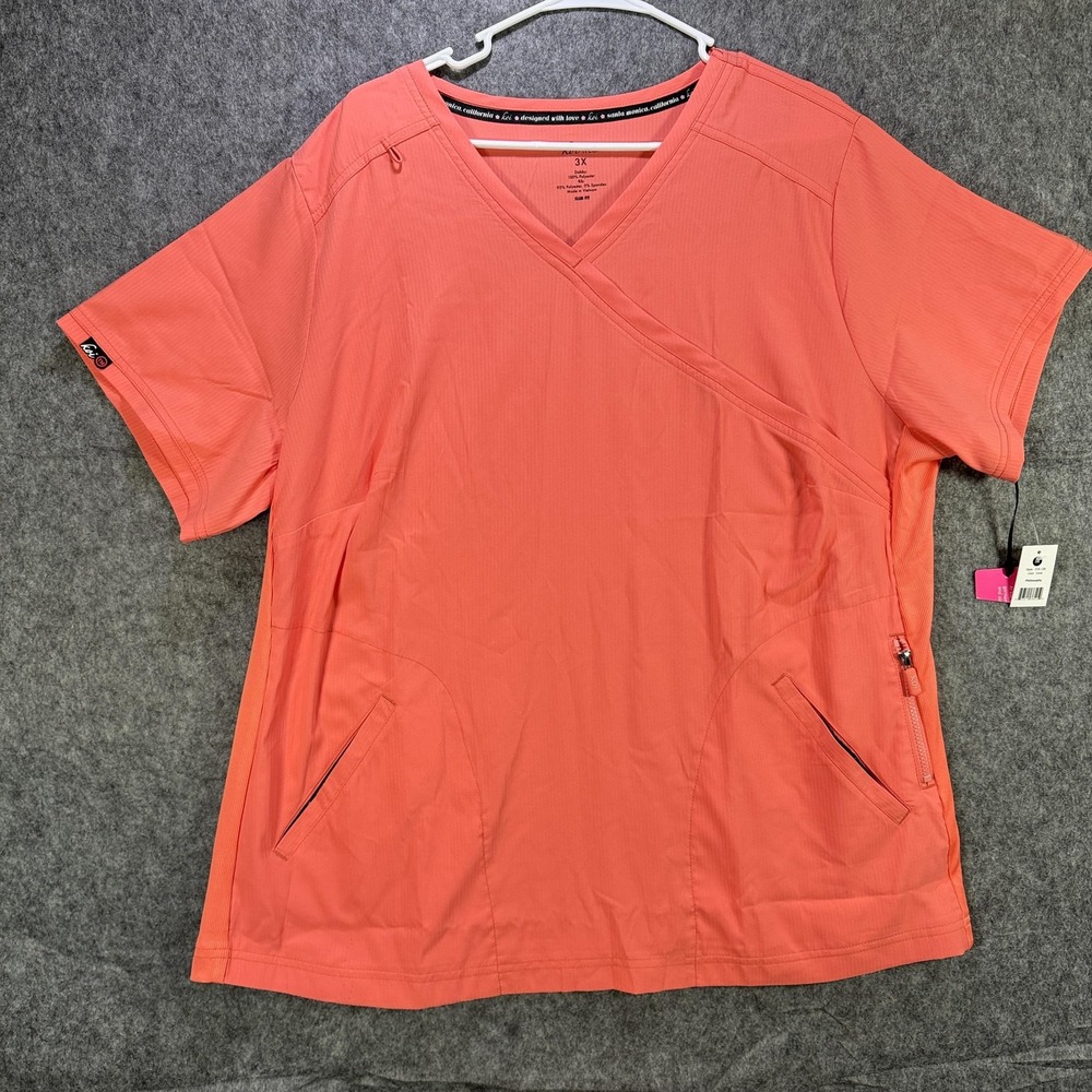Koi Lite Philosophy Scrub Top Shirt Womens 3X Coral V Neck Slim Fit Pockets